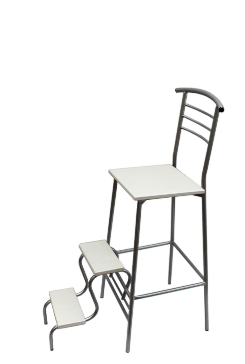 Барний стілець драбини зі спинкою хром/білий