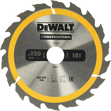 Диск пильний 190 х 30 (18Т) DeWALT DT1943, фото 1
