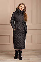 Женское изящное стеганое пальто осеннее черное Zeta-m плащевка | качество люкс