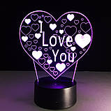 Романтичний подарунок дівчині на 14 лютого 3D Світильник I Love You Подарунок на Валентина дружині, фото 3