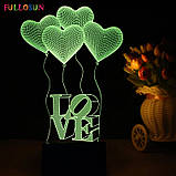 Подарунок на 14 лютого дівчині Світильник-нічник 3D з пультом керування Love, фото 8