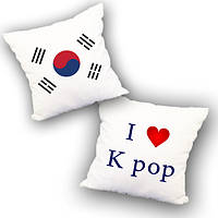 Подушка I love k-pop и флаг Южной Кореи 35х35 см (u0007)