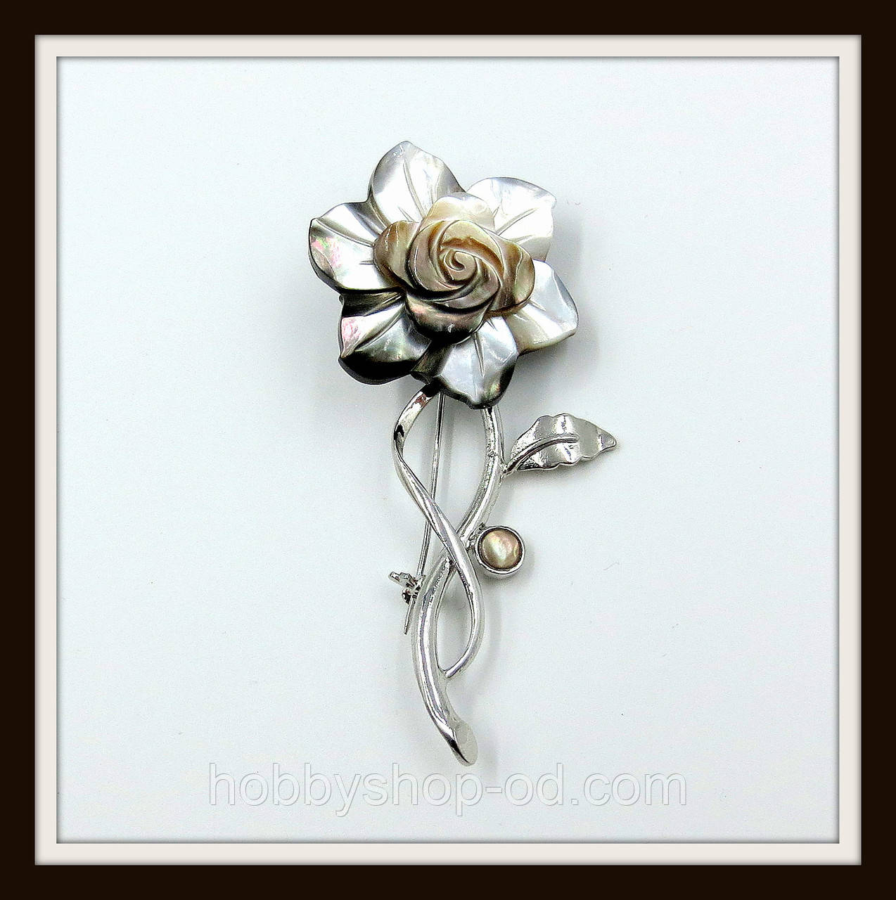 Брошка з натурального перламутру Квітка, фото 1