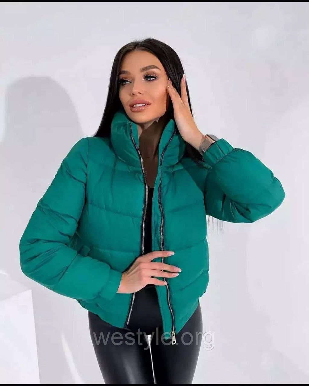 Куртка жіноча коротка дута осінньо-зимова — 005 зелений колір