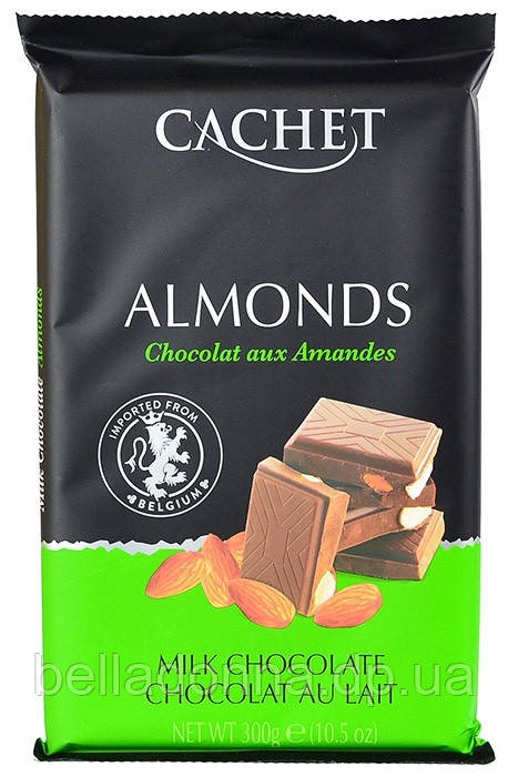 Бельгійський шоколад Cachet Almonds молочний з мигдалем 300 г