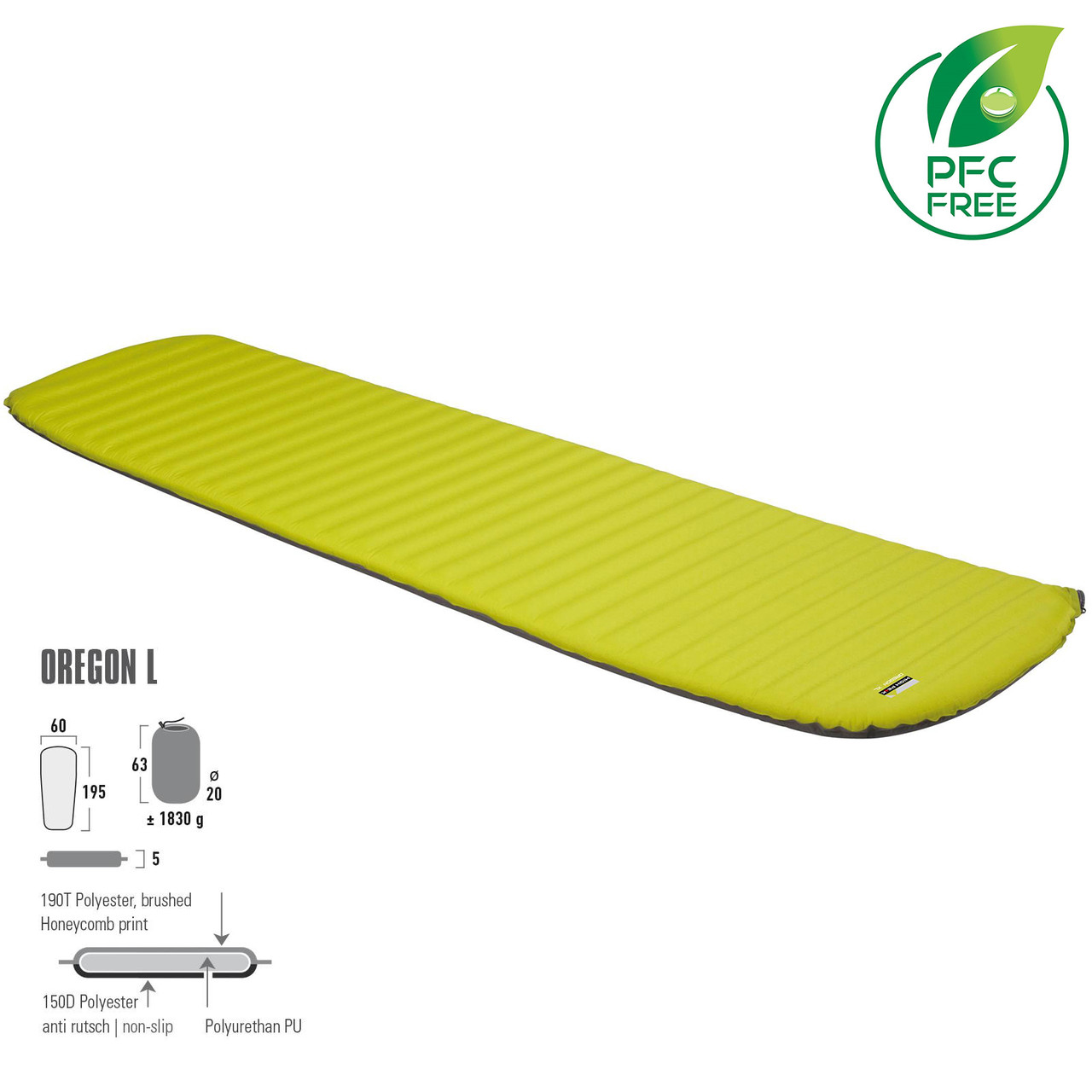 Килимок самонадувний High Peak Oregon L 5 cm Citronelle (41125), фото 1