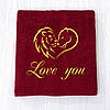 Подарунковий рушник на день Закоханих з вишивкою "Love you" 70х140 см сірий, фото 5