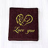 Подарунковий рушник махровий рушник на день Закоханих з вишивкою "Love you" 70х140 см бордовий, фото 5