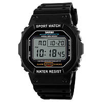 Мужские наручные спортивные часы Skmei 1134 (Черные с белым цифебрлатом)