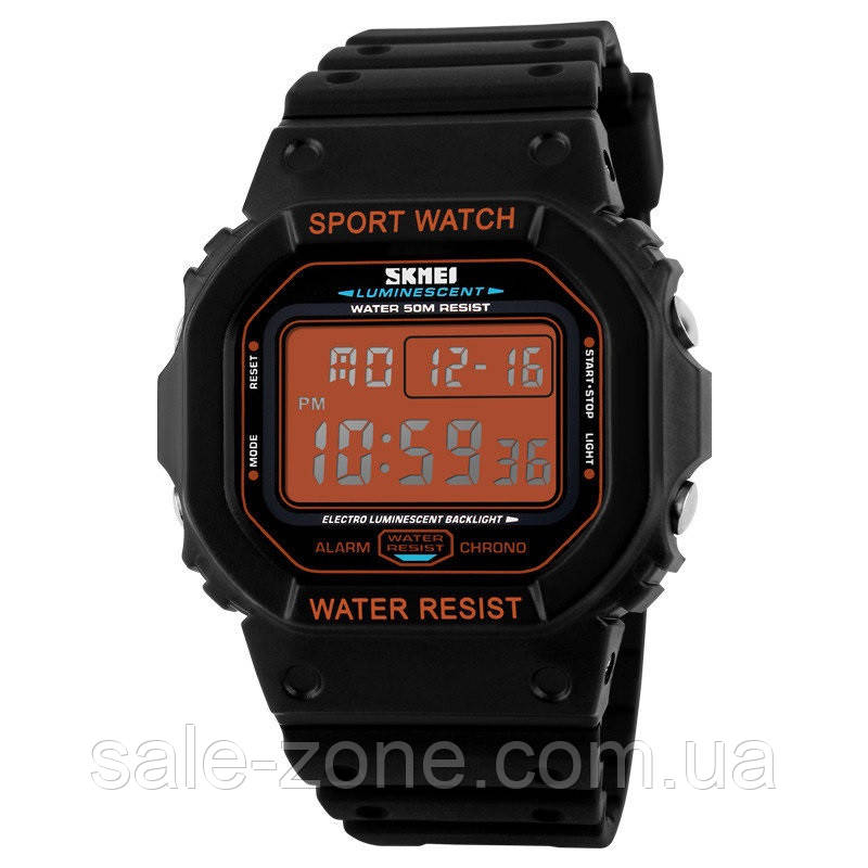 Мужские наручные спортивные часы Skmei 1134 (Черные с оранжевым цифебрлатом) - фото 1 - id-p1568796499