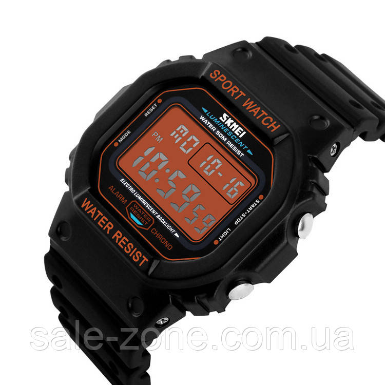 Мужские наручные спортивные часы Skmei 1134 (Черные с оранжевым цифебрлатом) - фото 2 - id-p1568796499