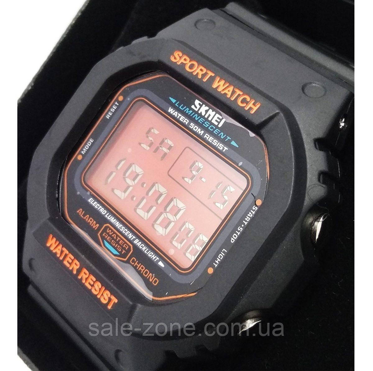 Мужские наручные спортивные часы Skmei 1134 (Черные с оранжевым цифебрлатом) - фото 8 - id-p1568796499