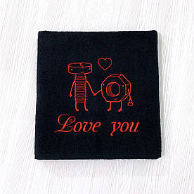 Подарунковий рушник на День Закоханих з вишивкою "Love you" 70х140 см