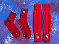 Гетры футбольные без носка + носки GUL(красные)/комплект/обрезки/для футбола