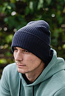 Мужская модная шапка лопата головной убор с подворотом унисекс цвет светло-синий