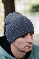 Мужская модная шапка лопата головной убор с подворотом унисекс цвет светло-серый