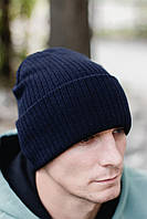 Мужская модная шапка лопата головной убор с подворотом унисекс цвет темно-синий