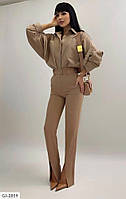 Стильные молодежные женские брюки в классическом деловом стиле с разрезами высокая посадка р-ры 42,44,46, фото 1