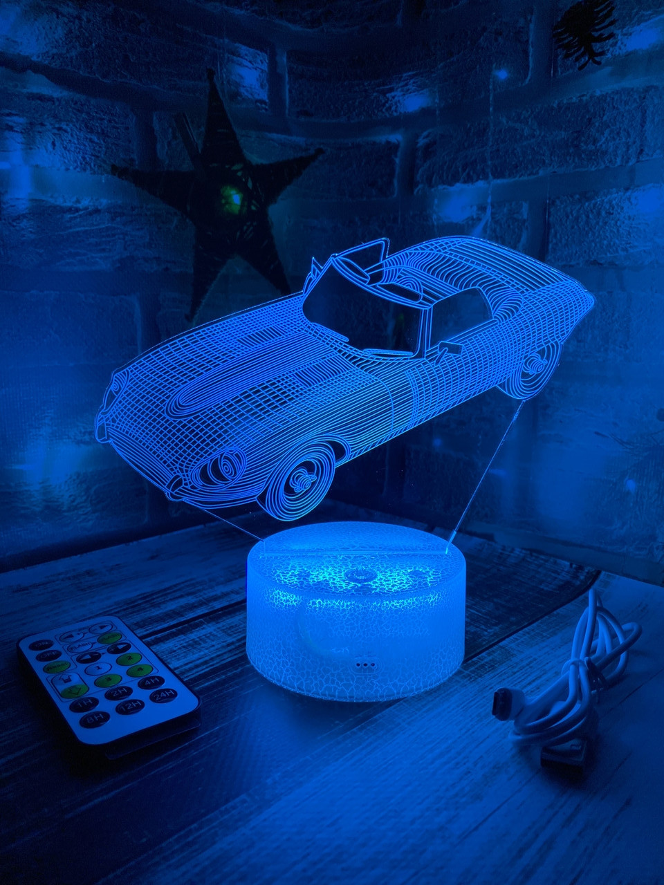 3d-лампа Класичний кабріолет, подарунок для любителів авто, 3D світильник або нічник, 7 кольорів і 4 режими, таймер, пульт