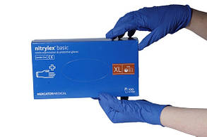 Рукавички нітрилові  розмір XL ,  MERCATOR Nitrylex Basic BLUE неопудрені,100 шт