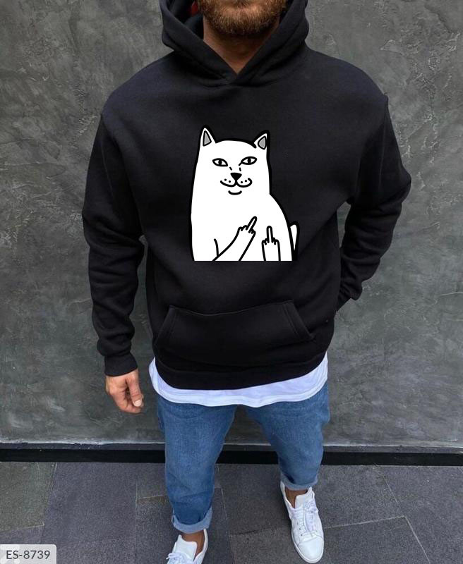 Чоловіче худі на флісі з принтом мем кіт показує середній палець, фото 1