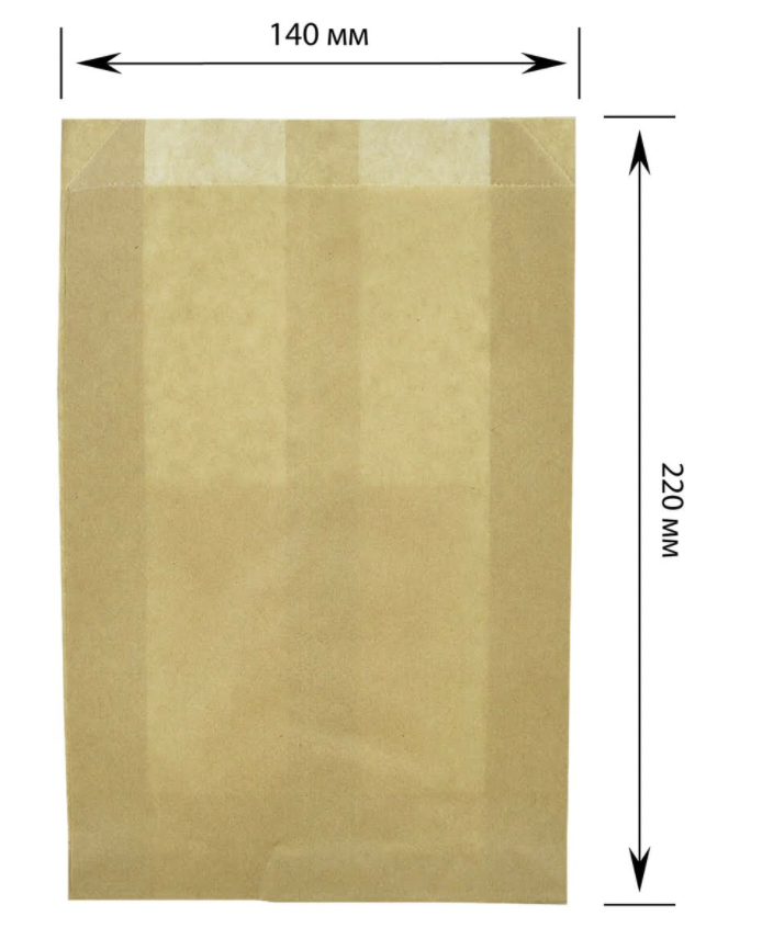 Паперовий пакет цілісний крафт буро-коричневий 220х140х50 мм (100 шт.), фото 1