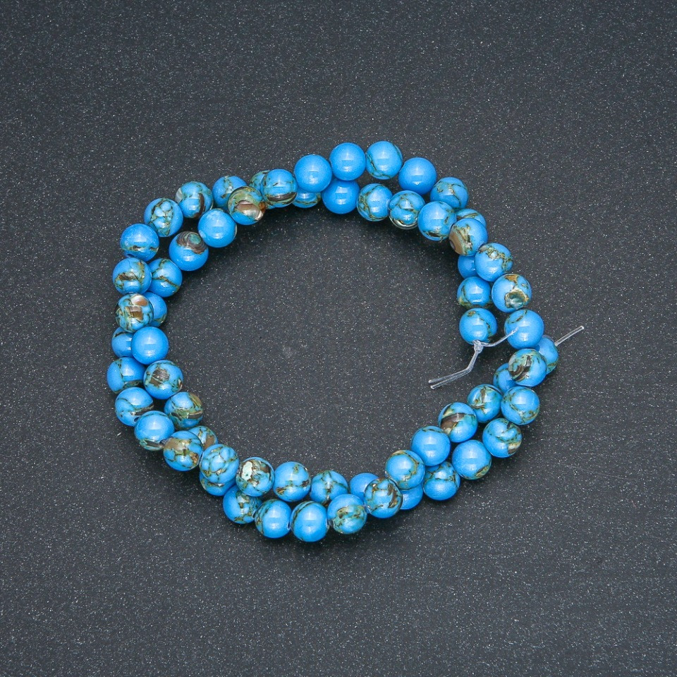 Намистини Імператорська Яшма Блакитна (прес) гладка кулька d-6мм + - L-40см + - купити біжутерію дешево оптом