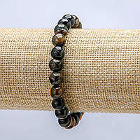 Браслет на резинці з натурального каменю Соколине око гладка кулька d-8мм+- купити біжутерію оптом в інтернеті