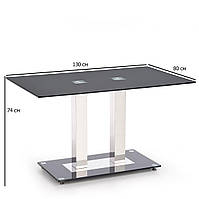 Обеденный прямоугольный стол Halmar Walter 2 130х80 см черный для кухни на ножках из нержавеющей стали