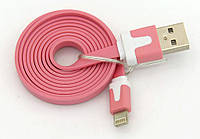 Кабель USB 2.0 AM/iPhone5/iPad4/mini Lightning connector, 1 м, плоский, рожевий