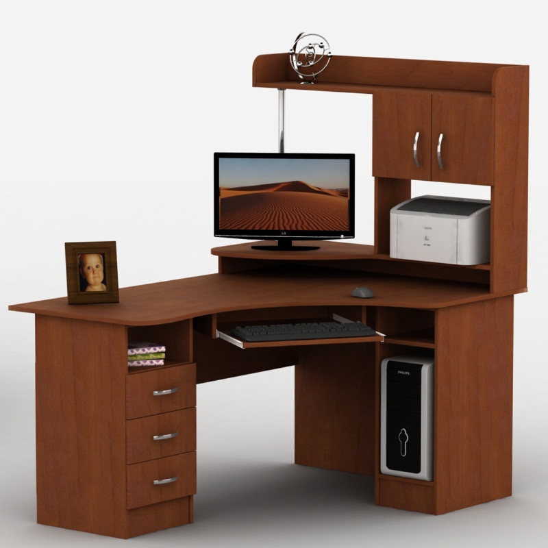 Кутовий робочий стіл комп'ютерний дП однотумбовий тис-23 з підставкою для монітора та ящиками Тіса Меблі, фото 1