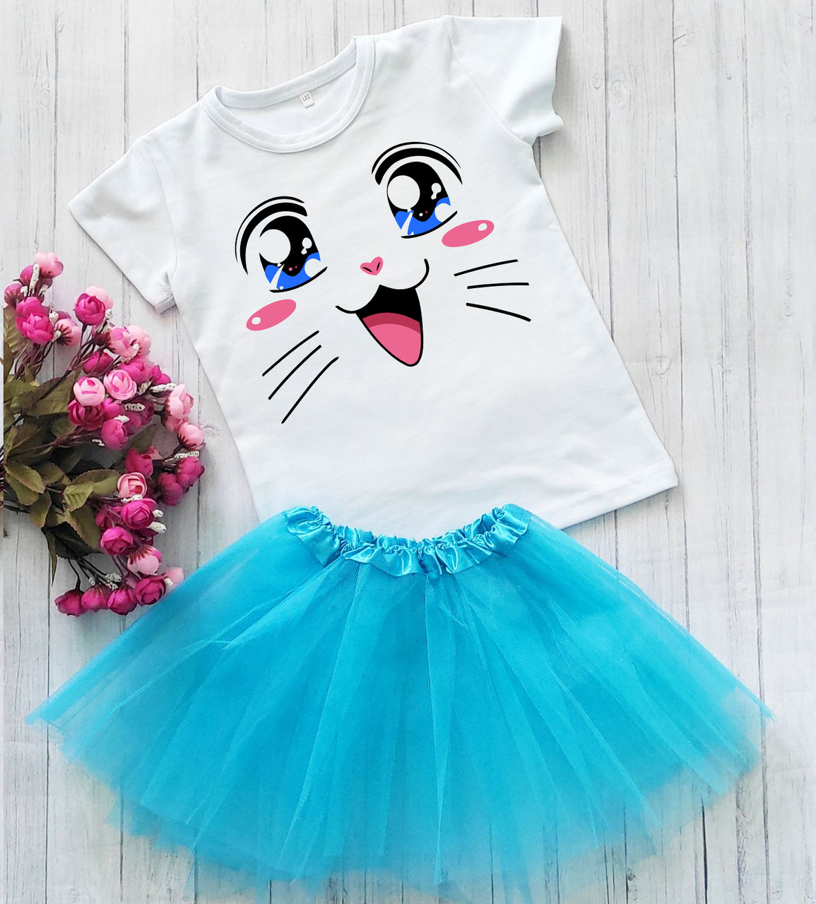 Дитяча футболка та спідниця кішечка.  Костюм для дівчинки на фотосесію, фото 1