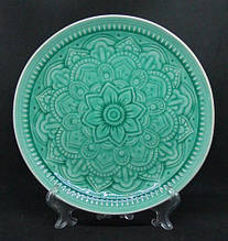 Велика керамічна тарілка, плоске блюдо зеленого кольору "Зелена Амфітріта" 27 см