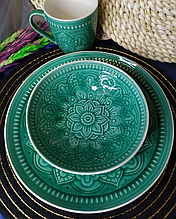 Керамічний салатник, глибоке блюдо зеленого кольору "Зелена Амфітріта" 17,5 см