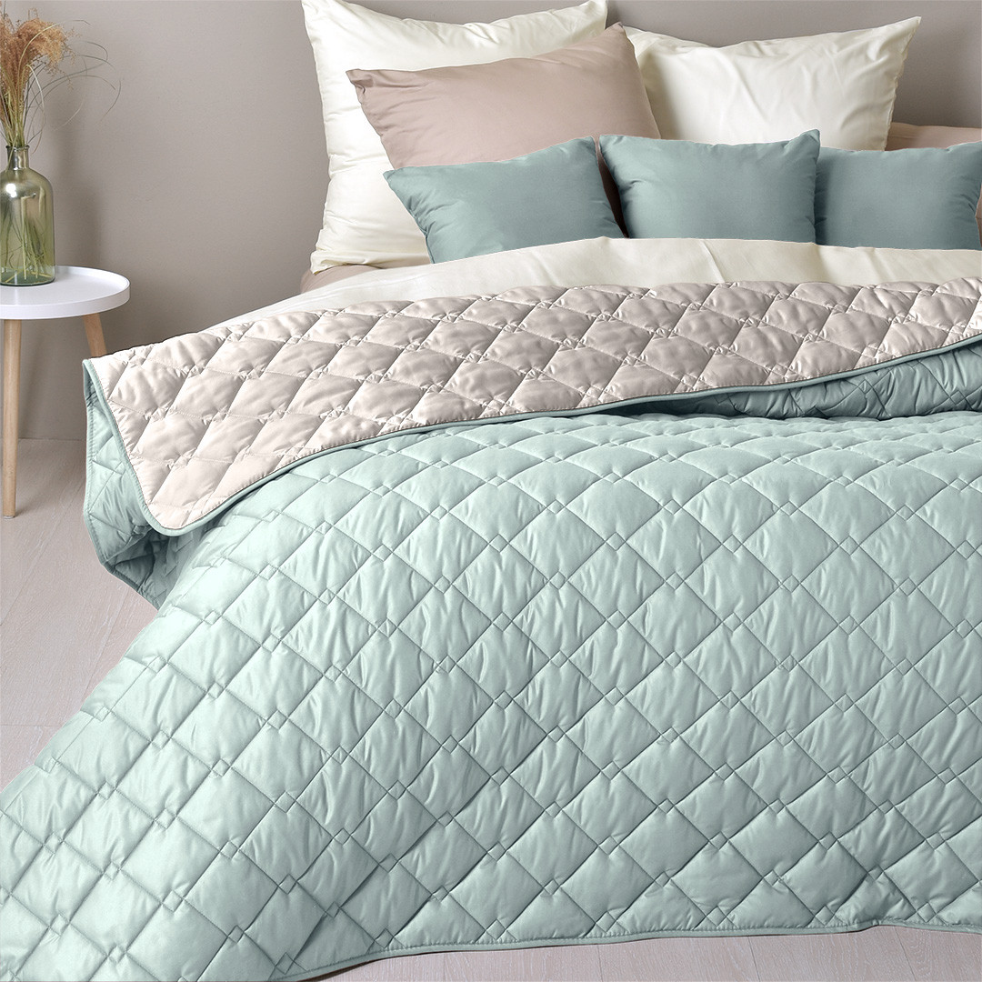 Покривало 140х210см двустороннє Стиль Cube М'ята/світло-сірий Ідея, фото 1