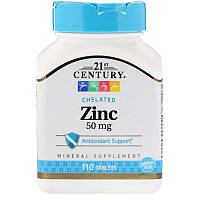 Цинк хелат 21st Century Chelated Zinc 50 mg (110 таб) 21 століття центурі