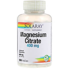 Цитрат Магнію, 400 Мг, Magnesium Citrate, Solaray 180 Капсул