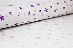 Папір тішью "Фіолетові зірочки" білий (відріз 50х100 см)