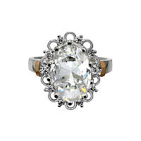 Серебряное кольцо Венец с золотыми вставками и Черным, зеленым, синим, белым камнем 042к