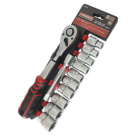 Набір насадок торцевих (10-24 мм), подовжувач 125 мм, тріскачка 72 зуби, 1/2" 12 од CR-MO HAISSER