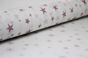 Папір тішью "Рожеві зірочки" білий (відріз 50х100 см)