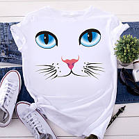 Женская футболка мордочка кошки с голубыми глазами