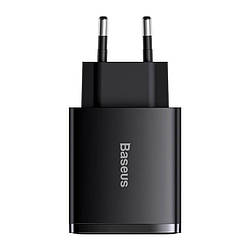 Адаптер мережевий BASEUS CCXJ-E01 2USB, Type-C, 30W, 3A, PD, QC, чорний