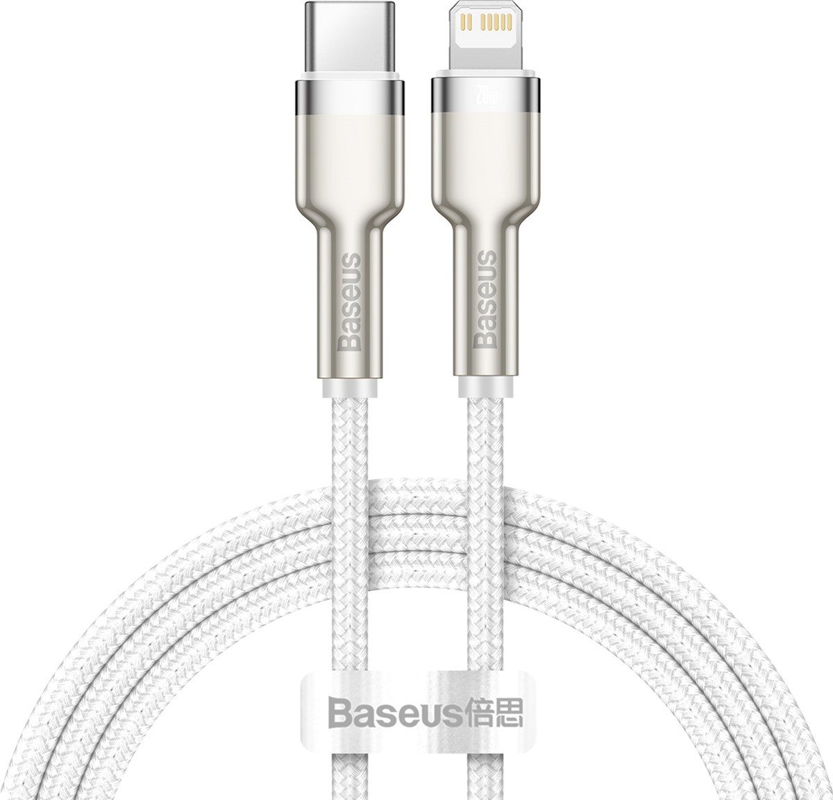 Кабель Baseus Cafule Metal USB-C-Lightning, 1м White (CATLJK-A02), фото 1