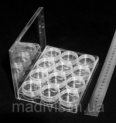 Купить Акриловый бокс с 12 баночками для мелких предметов 16 х 12 х 2,7 ...