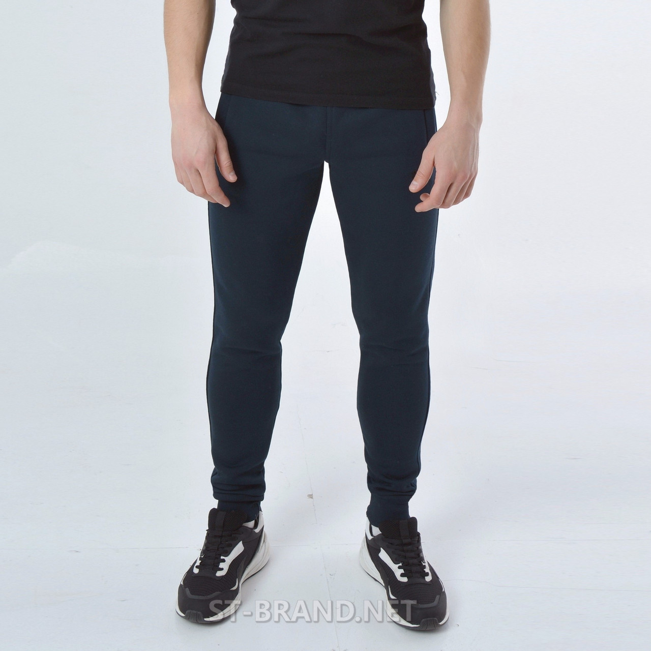 S (46). Демісезонні чоловічі спортивні штани на манжеті / Трикотаж тринитка - темно-сині