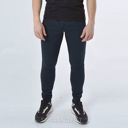 S (46). Демісезонні чоловічі спортивні штани на манжеті / Трикотаж тринитка - темно-сині, фото 1