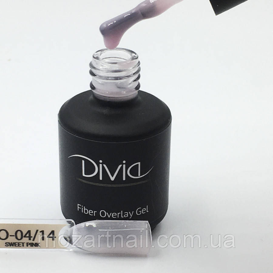 Базове покриття з волокнами Divia Fiber Overlay Gel (FO14 - Sweet Pink), 15ml