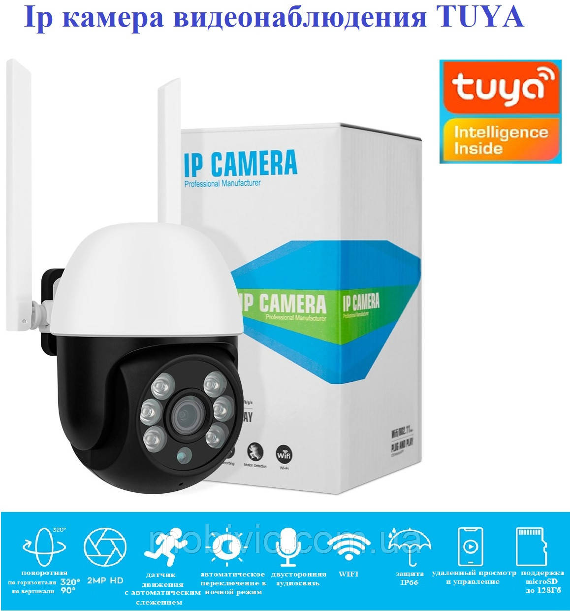 IP-камера відеоспостереження TUYA — Wi-Fi (віддалений перегляд), обертання, сигналізація — ORIGINAL!, фото 1