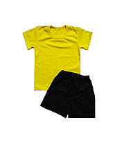 Дитячий комплект жовта футболка та чорні шорти